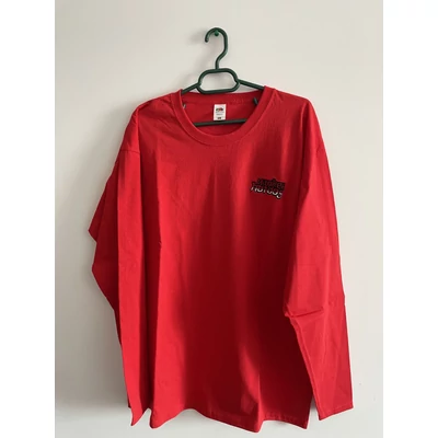 Póló, hosszú ujjú, piros, kereknyakú, hímzett "Yankee" (XL)