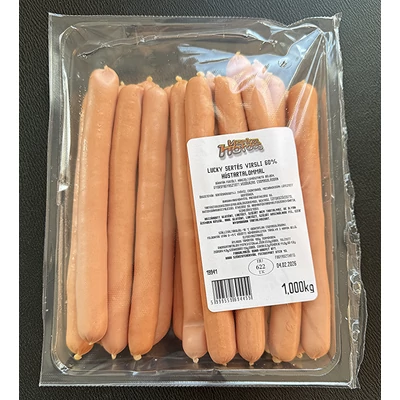 LUCKY sertés virsli 60% hústartalom, 1kg/csomag, 20db/kg, 50g/db.