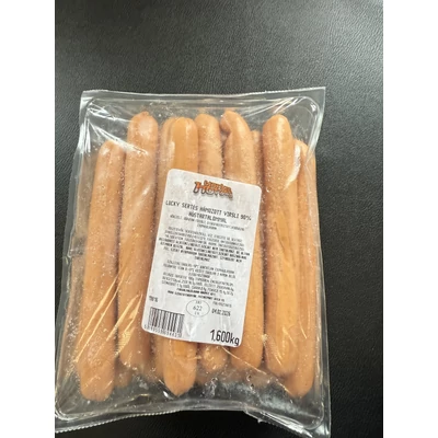 LUCKY sertés hámozott virsli 90% hústartalommal, 1,6kg/csomag, 22 db/csomag,