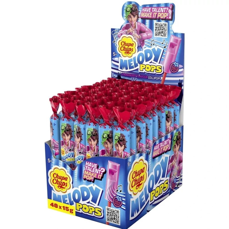 Chupa Chups Melody Pops- eper ízű sípolós nyalóka 48 x15 g