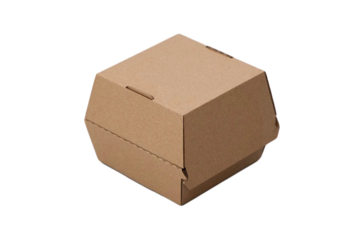 Hamburgeres barna összecsukható papírdoboz 12x12x8,2cm (75 db)
